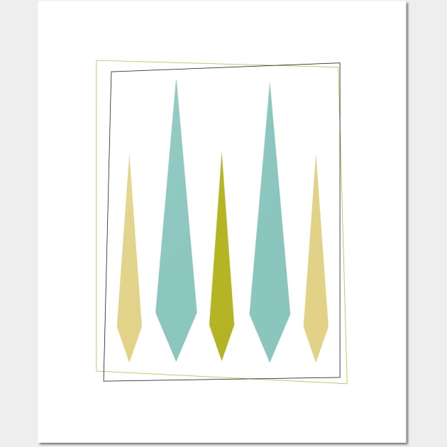 Aqua Blue Avocado Green Yellow Mid Mod Diamonds Wall Art by OrchardBerry